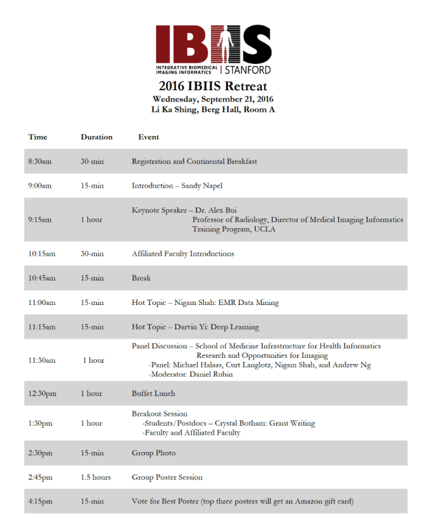2016 IBIIS retreat agenda